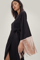 Thumbnail for your product : Nasty Gal Womens Fringe Sleeve Satin Wrap Midi Dress