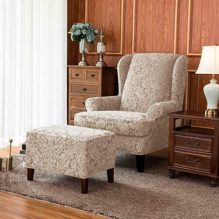 Jacquard Damask Stretch Armchairs Wing Back Chair Cover Furniture Protector 