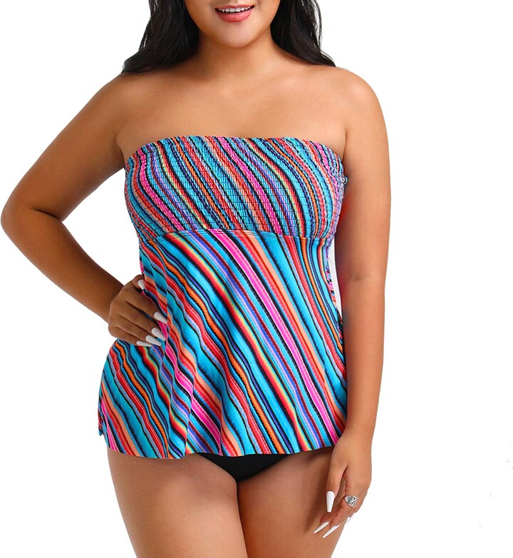 FULLFITALL Women's Plus Size Tankini Bandeau Swimsuit Two Piece Bathing  Suit Tummy Control Swimwear with Shorts - ShopStyle