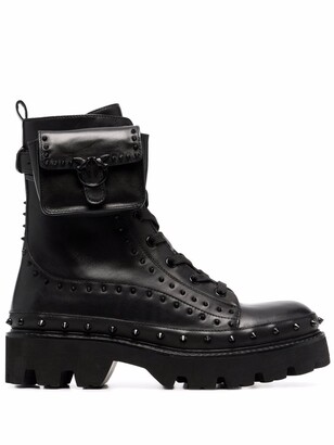 Pinko Pouch-Detail Studded Combat Boots - ShopStyle