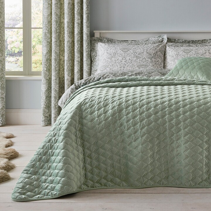 Dunelm Evesham Green Quilted Velvet Bedspread Green ShopStyle Quilts