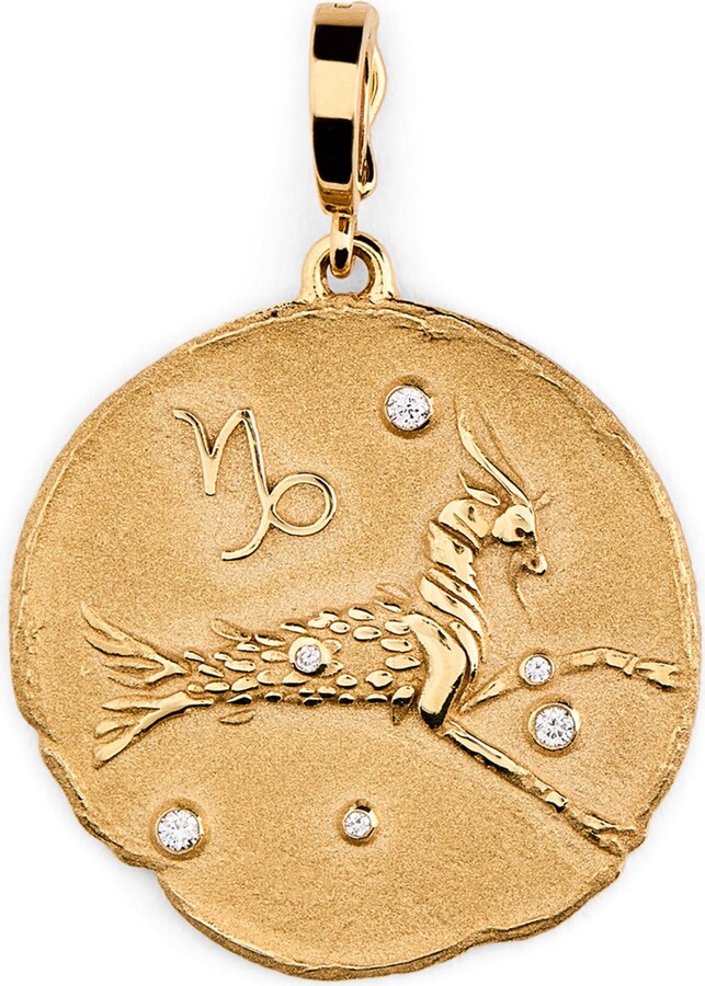 Azlee Large Yellow Gold and Diamond Capricorn Coin Charm
