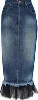 Thumbnail for your product : House of Holland Pleated Tulle-trimmed Denim Midi Pencil Skirt
