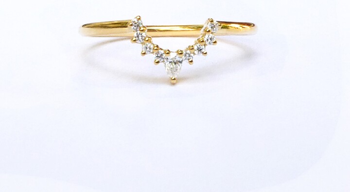 Etsy Natural Diamond Nesting Wedding Band . Matching Ring. Pear Cut & Round Crown Side Yellow Rose White 14K 18K Gold