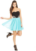 Thumbnail for your product : Blondie Nites Juniors' Strapless Colorblock Dress