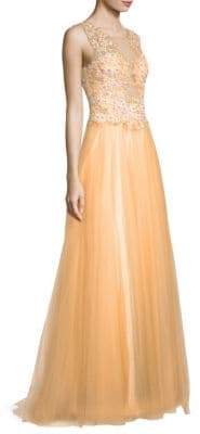 Basix II Black Label Black Label Women's Sleeveless Embroidered A-Line Gown - Champagne - Size 8
