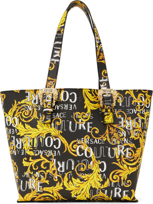 Versace Jeans Couture Black & Yellow Printed Tote
