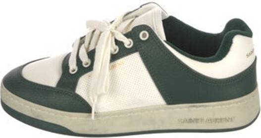 Saint Laurent Leather Low Top Sneakers Green Colorblock Pattern Round-Toes Lace-Up Closure at Uppers Unfortunately due to restrictions this item may not be eligible for shipping in all areas.