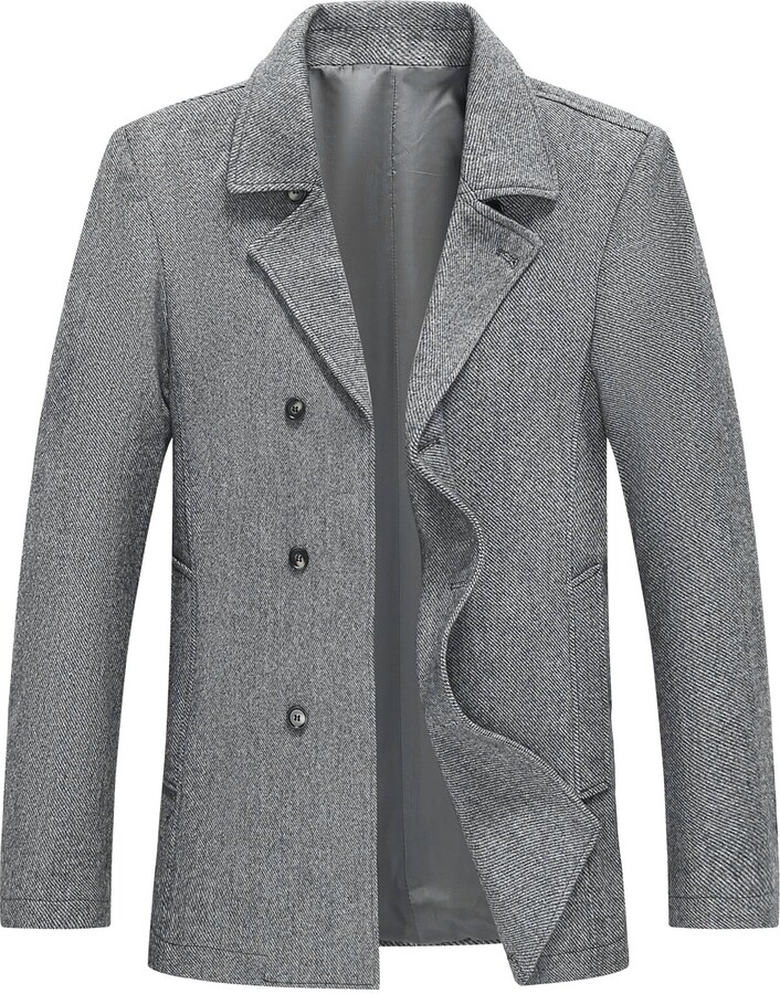 Allthemen Mens Winter Warm Coat Herringbone Tweed Double Breasted
