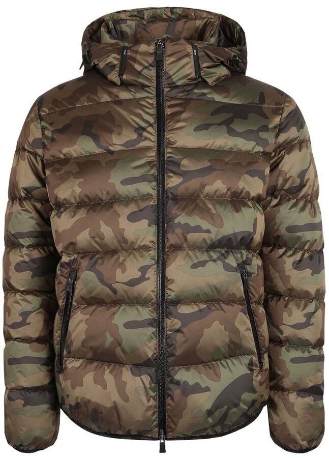 ZXFHZS Mens Classic Camo Print Quilted Faux Fur Hooded Stand Collar Down Jacket Coat