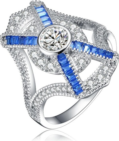 GuiliLuxeSterlingSilverBaguetteandRoundCutCubicZirconiaCocktailStyleRadiantSparklingTimelessLuxuriousElegantStatementJewelrySize8