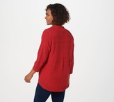 Thumbnail for your product : H by Halston Drop Shoulder 3/4-Sleeve Textured Stripe Cardigan