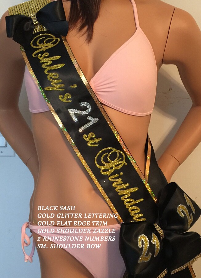 Birthday Sash, 16, 21, 25, 30, 40, 50, Birthday, Sweet 16 Sash, Trim Shoulder Zazzle Bling & Bows Available Or Design Your Own By Sashanation
