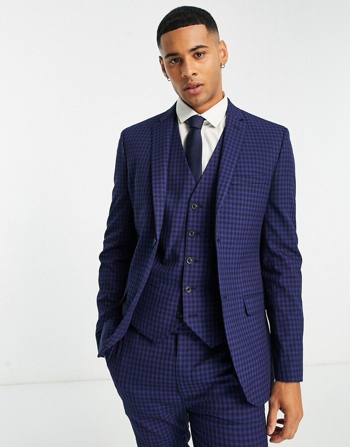 Topman super skinny two button suit jacket check in blue ShopStyle