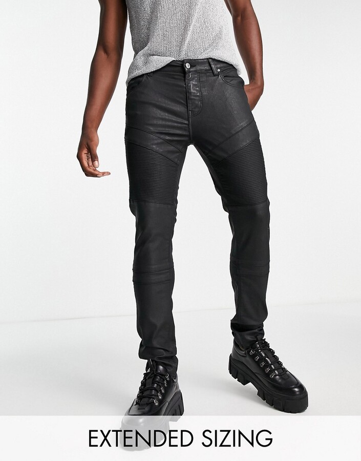 ASOS DESIGN skinny jeans with coated denim in black with biker detail -  ShopStyle