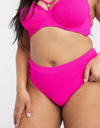 Dorina Curve high leg bikini bottom with mesh strapping in pink