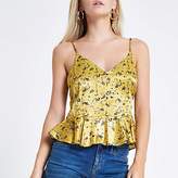 Thumbnail for your product : River Island Petite yellow floral peplum hem cami top