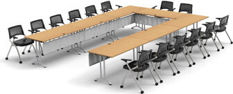 TeamWORK Tables 14 Person Training Meeting Seminar Tables with Modesty Panels and 14 Chairs Complete Set