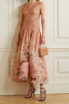 Thumbnail for your product : Zimmermann Dancer Paneled Silk And Linen-blend Organza, Tulle And Lace Midi Dress - Pink