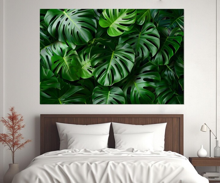 Tropical Green Leaves Canvas Print, Abstract Deep Wall Art, Palm Leaf Framed & Ready To Hang