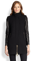 Thumbnail for your product : Milly Swing Leather-Sleeved Zipper Coat