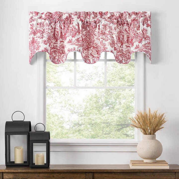 Ellis Curtain Victoria Park Toile 15 in. L Cotton Scallop Valance in Red