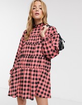 Thumbnail for your product : Reclaimed Vintage inspired smock dress with high neck in check