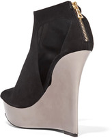 Thumbnail for your product : Balmain Amaya Cutout Suede And Mirrored-leather Wedge Sandals - Black