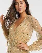 Thumbnail for your product : ASOS DESIGN DESIGN embellished robe mini dress with belt detail in gold