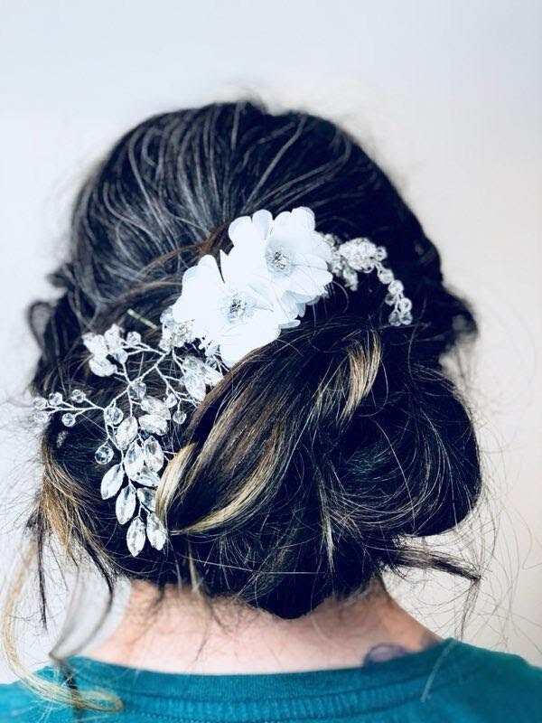 Etsy Chiffon Flower Bridal Hair Comb Crystal Rhinestone Vine Headpiece