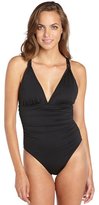 Thumbnail for your product : Carmen Marc Valvo black stretch 'Cape Town' cross strap ruched accent one piece