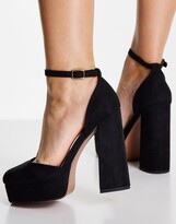 Thumbnail for your product : ASOS DESIGN Wide Fit Priority platform high block heeled shoes in black