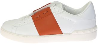 Valentino Garavani 14092 White Leather Sneakers With Orange Band
