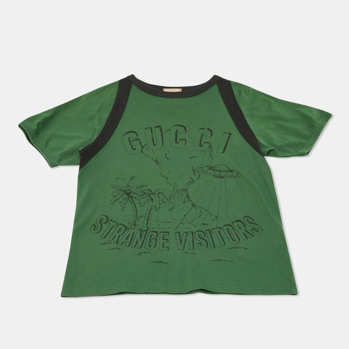 Gucci Children Green Printed Cotton T-Shirt 10 Y