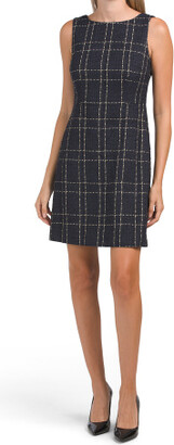 Black and Gold Tweed Fit and Flare Short Dress with Square