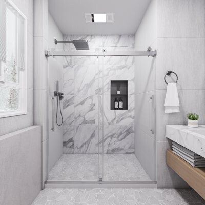 Peorsily 44 In.-48 In. W X 74 In. H Sliding Frameless Shower Door In Brushed Nichel Finish With Clear Tempered Glass