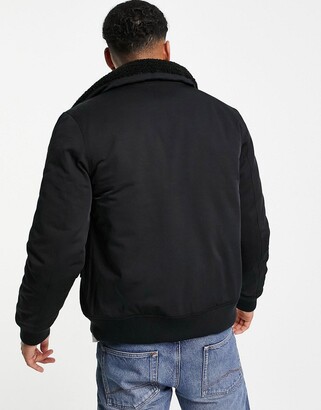 Topman bomber jacket with sherpa collar in black - ShopStyle