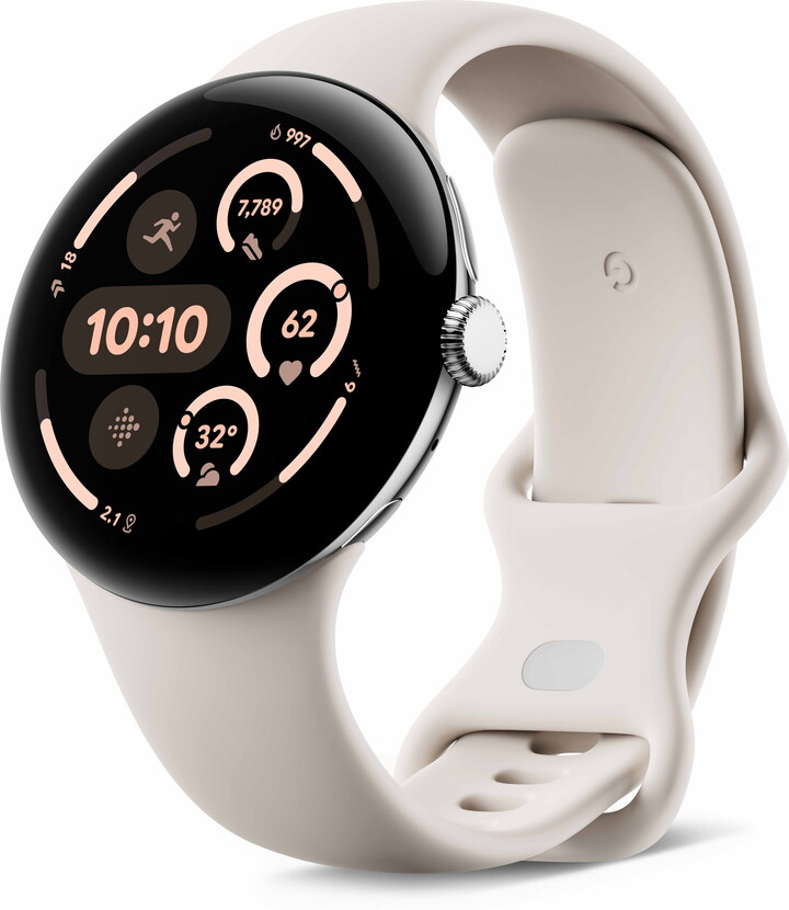Google Pixel Watch 3 (45mm) - Android Smartwatch with Heart Rate Tracking, Advanced Running from Fitbit, Fitness Insights, 24-Hour Battery - Polished Silver Aluminum Case - Porcelain Band - Wi-Fi