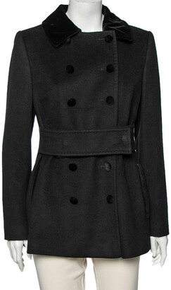 Womens Clothing Coats Raincoats and trench coats Dolce & Gabbana Heraldic Button Wool Trench Coat in Black 