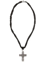 Thumbnail for your product : Emanuele Bicocchi Woven Leather & Silver Cross Necklace