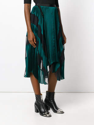 Sacai asymmetric striped pleated skirt