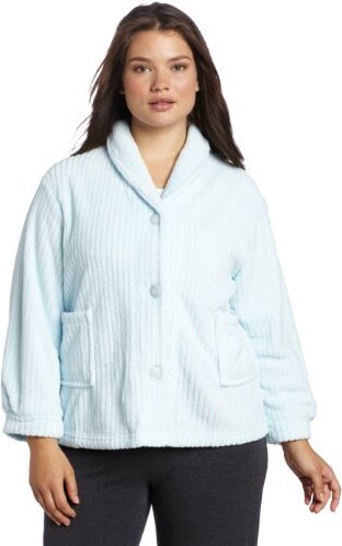 Casual Moments Womens Plus-Size Bed Jacket with Peter Pan Collar