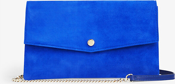 Faux Suede Front Knotted Envelope Clutch Bag with Chain Shoulder Strap   Royal Blue  Cerys Closet