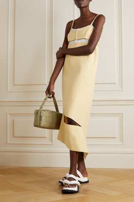 Sacai Asymmetric Paneled Wool-crepe And Chiffon Midi Dress - Yellow - 1