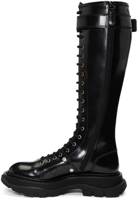 Alexander McQueen Black Tread Lace-Up Tall Boots