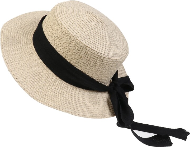 NiceYnn Sunhat Boater Bucket Hat Solid Color Flat Top Straw