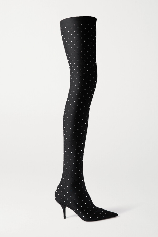 Balenciaga Knife Crystal-embellished Stretch-satin Thigh Boots - Black -  ShopStyle