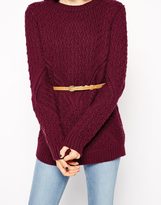 Thumbnail for your product : ASOS TALL Jumper In Cable Knit With Belt