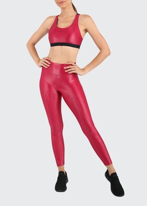 red shiny pants