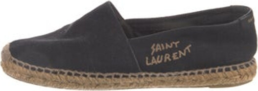 Saint Laurent Canvas Espadrilles Black Colorblock Pattern Jute Trim Semi-Pointed Toes with Embroidered Accent Platform Includes Dust Bag Designer
